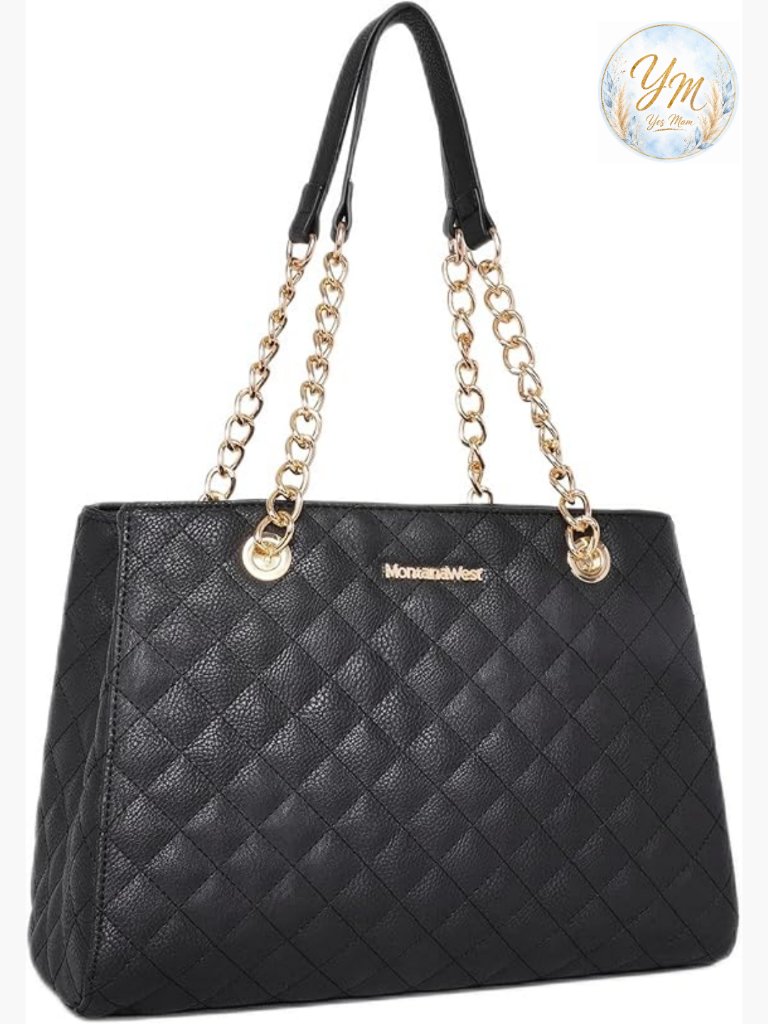Medium Quilted Tote Bag With Chain Strap And Wallet Set